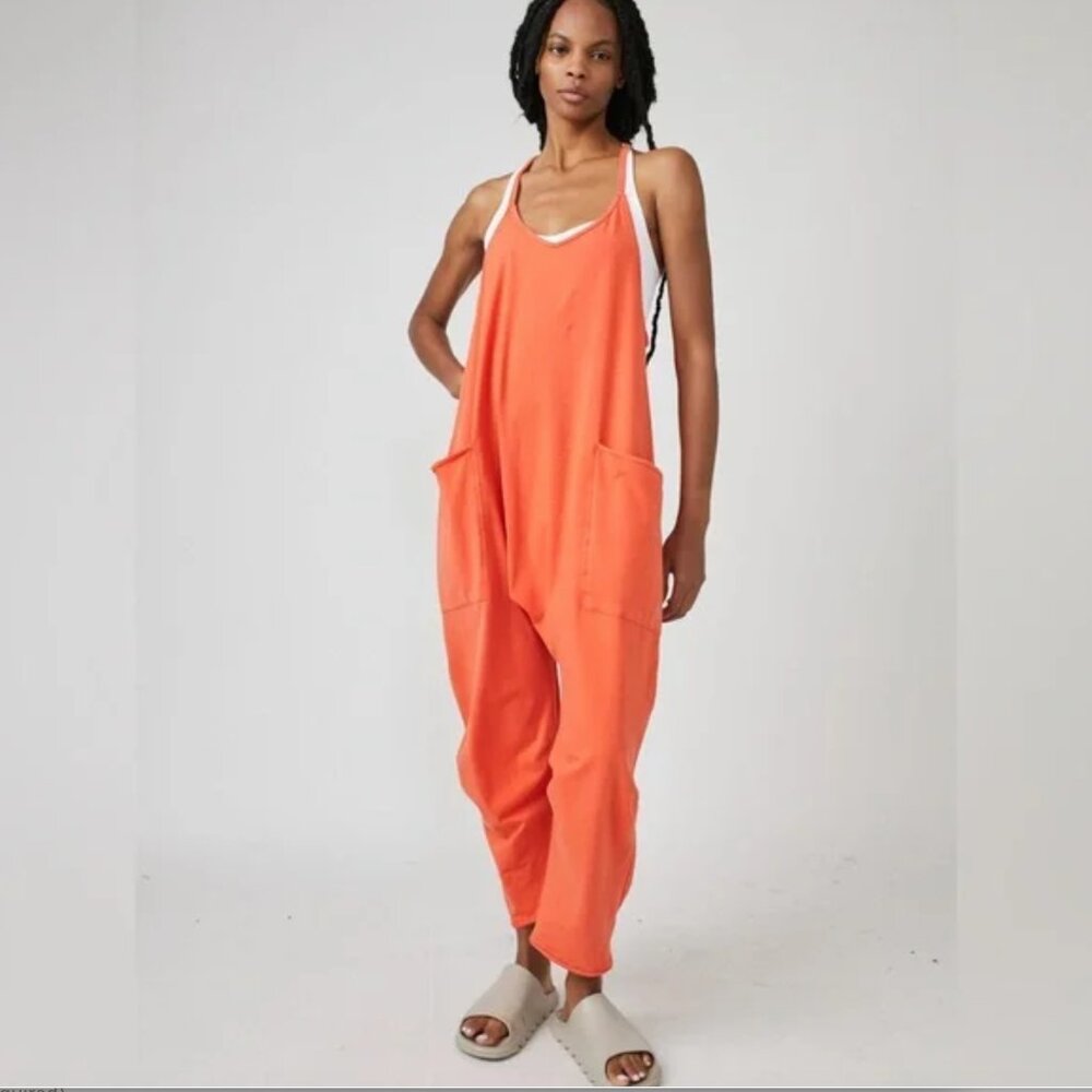 New FP Free People Movement Hot Shot Onesie Large L Coral Pink Orange Jumpsuit